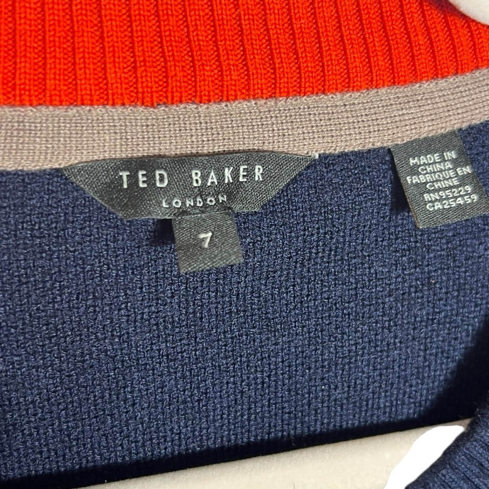 Ted Baker Blue Geometric Pattern Wool Blend Crew … - image 5